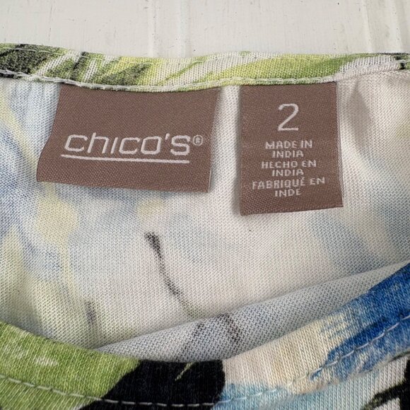 Chicos sz 2 Womens Floral Leopard Print Top Size Medium knit blouse stretch - Picture 2 of 5